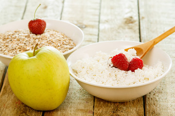 Healthy breakfast on wooden table