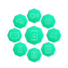 Smart House line icon, modern pictograms on green octagon shapes