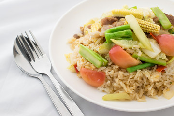 Fried vegetable combination on rice easy thai food.