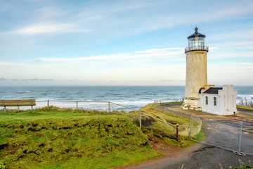 Fototapeta na wymiar North Head Lighthouse at Pacific coast, built in 1898