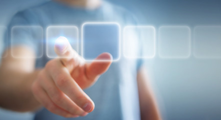 Businessman surfing on internet with digital tactile interface 3D rendering