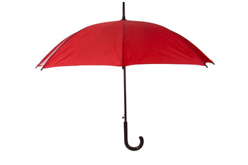 Opened red umbrella isolated on white background