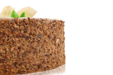 Cake with marzipan side view isolated on white