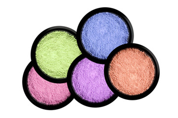 set of 5 eyeshadows isolated on white background