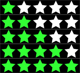 Stars rating on black background. Five stars rating. Vector illustration.
