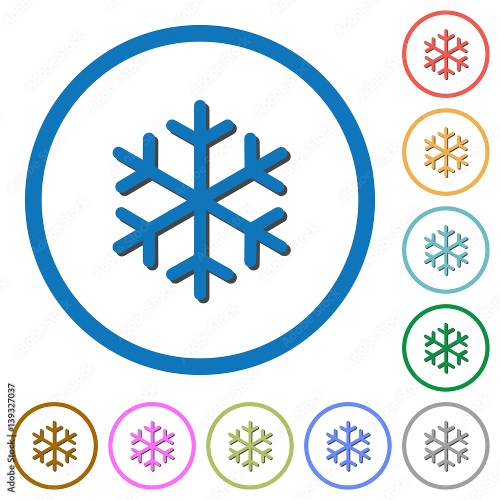 Poster single snowflake icons with shadows and outlines