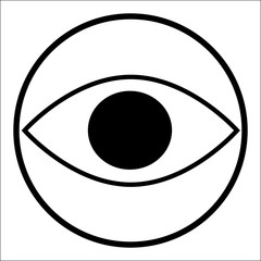 Black icon of eye in a circle isolated on white background. Vector illustration.