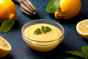 lemon curd in a glass bowl