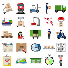 warehouse and delivery flat icon set