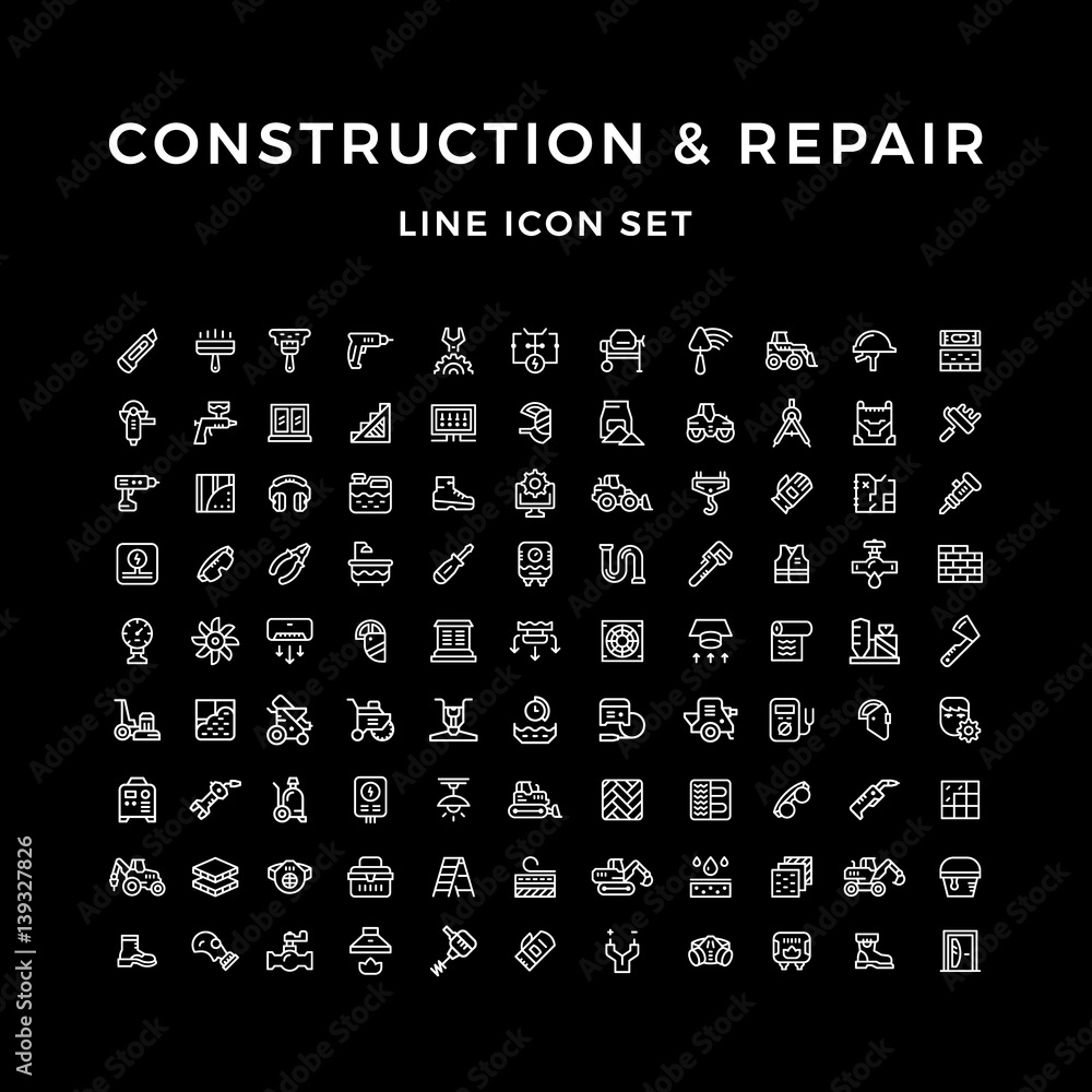 Wall mural Set line icons of construction and repair