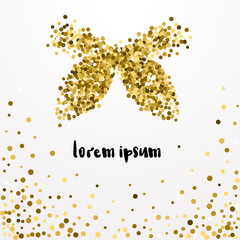 Golden ribbon bow on postcard Vector illustration Postcard template with shiny golden bow on white background and space for inscription