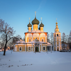 Fototapeta na wymiar Transfiguration Cathedral of the Uglich Kremlin in the winter evening, Russia