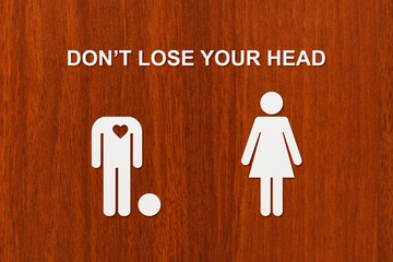 Paper man without head and woman. Love, relation concept