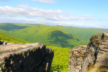 Fototapeta na wymiar View green Carpathian Mountains from height