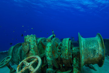 This sunken ship is the Kittiwake in Grand Cayman. The ex US naval vessel was submerged...