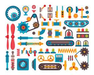 Naklejka premium Machine parts different mechanism vector illustration.