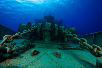 This sunken ship is the Kittiwake in Grand Cayman. The ex US naval vessel was submerged...