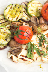 grilled vegetables and cheese closeup.