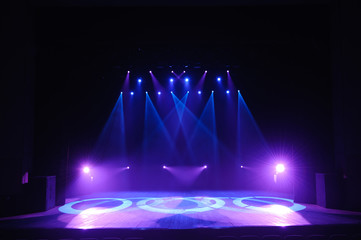 Free stage with lights, lighting devices.