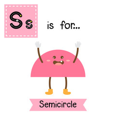 Letter S cute children colorful geometric shapes alphabet tracing flashcard of Semicircle for kids learning English vocabulary.