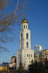 Obraz premium Samara, Russia - Nov,20 2016: Belfry of Iver female monastery in Samara