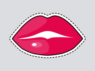 Red Full Woman Lips. Cut it out. Isolated Icon