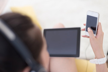 young pretty woman relaxes in room