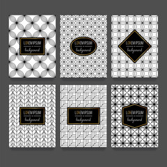 Trendy linear style seamless pattern background set for packging design in black and white. Vector illustration