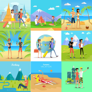Set of People on Vacation Vector Flat Concepts