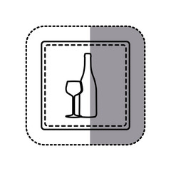contour emblem wine bottle with glass icon, vector illustraction design