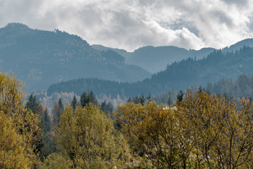 Naklejka na ściany i meble Autumn colors on the Italian Alps in Trentino Alto Adige