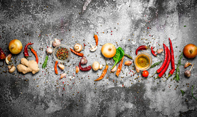 Fresh spices. Aromatic spices on a rustic background.