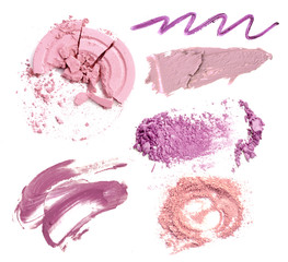Purple color tone make up cosmetic product. Powder lipgloss and eyeshadow.