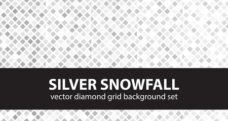 Diamond pattern set "Silver Snowfall". Vector seamless geometric backgrounds