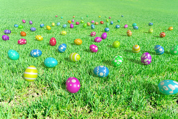 easter eggs on a meadow