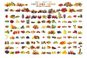 set of fruits and preserves as background