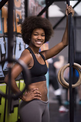 Obraz na płótnie Canvas portrait of black women after workout dipping exercise