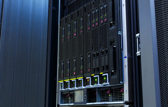 servers stack with hard drives in datacenter for backup and data storage