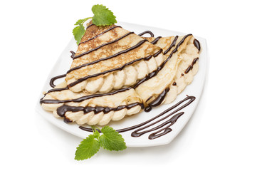Crepes with bananas and cream