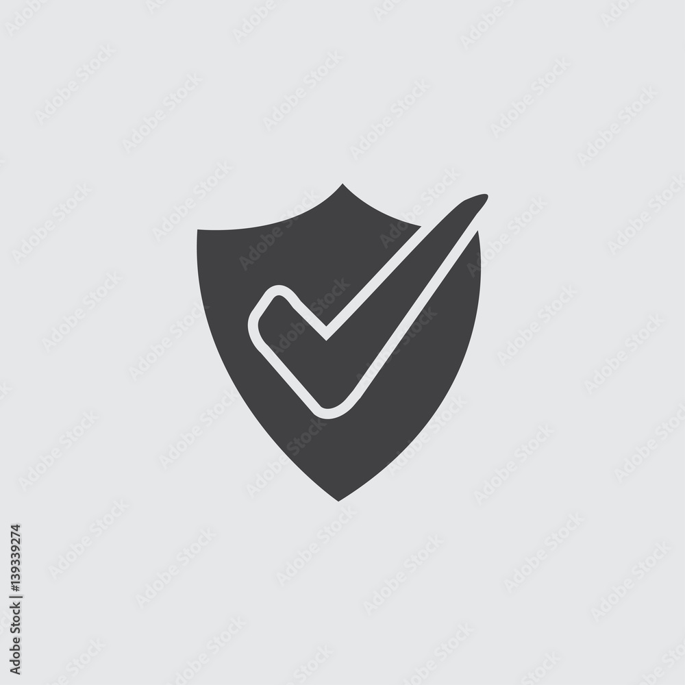 Poster shield with check icon in a flat design in black color. vector illustration eps10