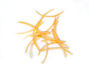 Ripe organic lemon peel, zest isolated on white background