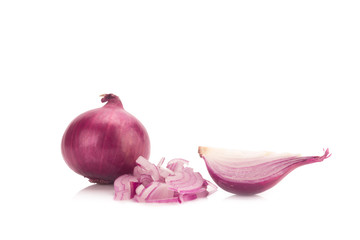 Red sliced onion isolated on white background
