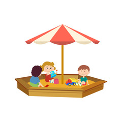 Children playing in the sandbox on the playground, communicate.