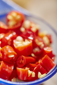 A tablespoon of chopped hot, red pepper pieces