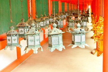 Decorative bronze lanterns in Kasuga Taisha of Nara
