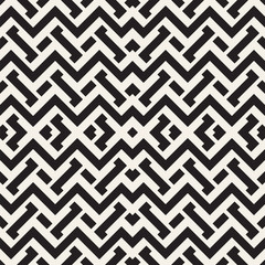 Interlacing Lines Maze Lattice. Ethnic Monochrome Texture. Vector Seamless Black and White Pattern