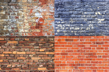 Old cracked brick wall texture collection