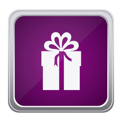 purple emblem box with bow ribbon icon, vector illustraction design