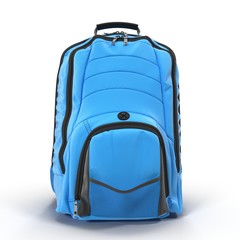 Front view Blue Backpack isolated in white. 3D illustration