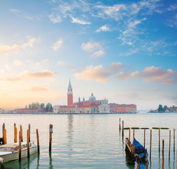 Fototapeta premium view of lagoon and San Giorgio island in sunrise light, Venice, Italy